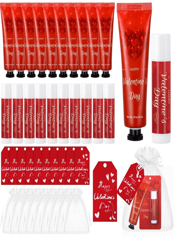 Heigble 30 Sets Valentine's Day Hand Cream and Lip Balm Gift Bulk for women Romantic Love Heart Gifts with Organza Bag, Tag, Valentine Party Favors for family Teacher Nurse Coworker - Image 1